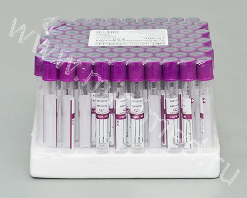 Пробирки вакуумные стеклянные с К2ЭДТА (для гематологии) и разделительным гелем, фиолетовая крышка, МиниМед