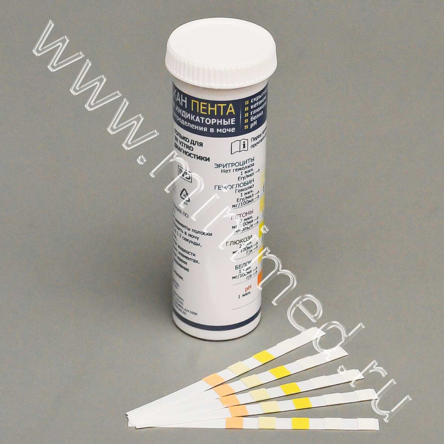 Полоски индикаторные для определения скрытой крови, кетонов, глюкозы, белка и рН в моче (БИОСКАН® - Пента) уп.100 шт Полоски индикаторные для определения скрытой крови, кетонов, глюкозы, белка и рН в моче (БИОСКАН® - Пента) уп.100 шт