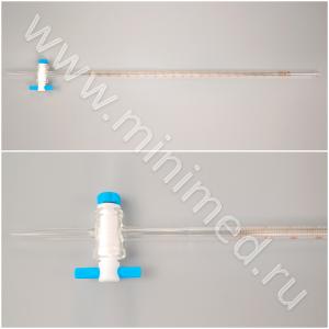 Бюретка 1-1-1-50-0,1 с ПТФЭ  краном, резьбовым уплотнением, ГОСТ 29251-91, 1 класс, МиниМедПром, уп. 1шт